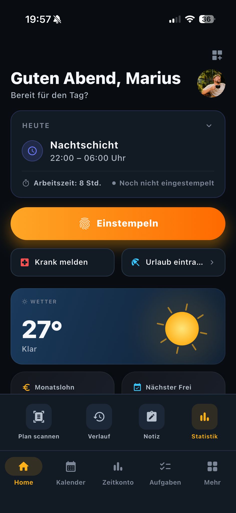 SchichtBuddy Home Screen