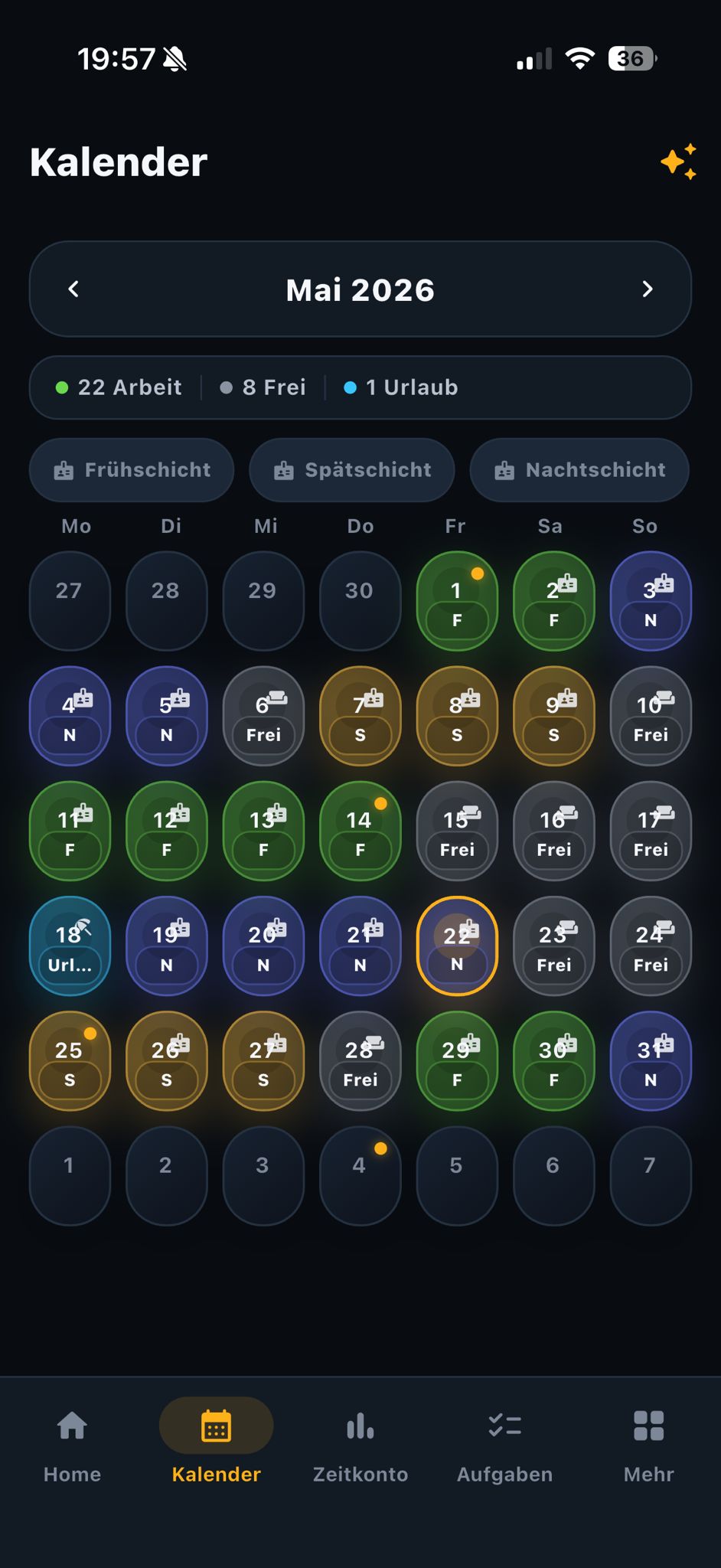 Kalender – Monatsübersicht mit Schichten